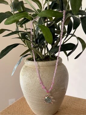 Pink Beaded Necklace with Gemstone Sunburst Pendant